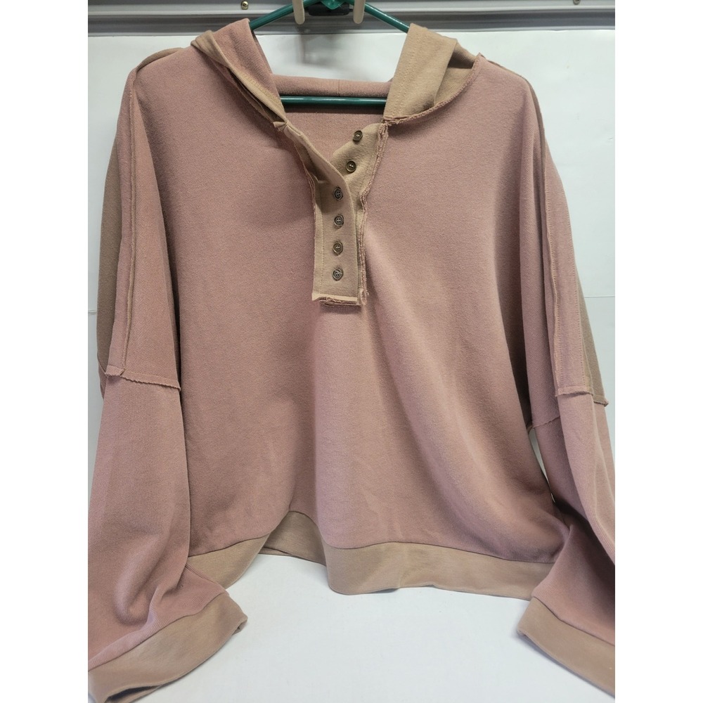 Grace & Company Oversized Henley‎ Hoodie camel Colorblock  2XL NWT